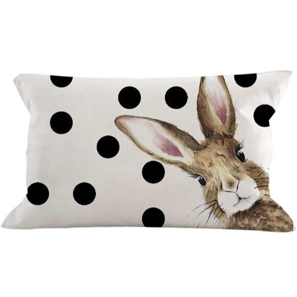 Pillow Cover 12x20 inch Bunny Head Polka Dots Throw Pillow Spring Decoration NEW - Picture 1 of 6